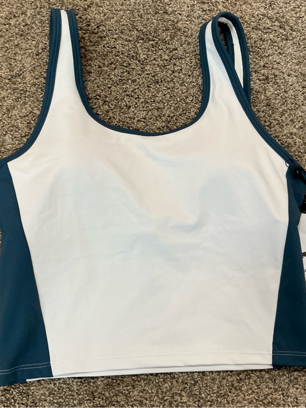ZYIA White and Teal Colorblock Tank Sports Bra